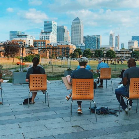 outdoor art class, poplar union, workshop, painting class, landscape painting drawing tower hamlets poplar, east london, Canary Wharf, arts centre