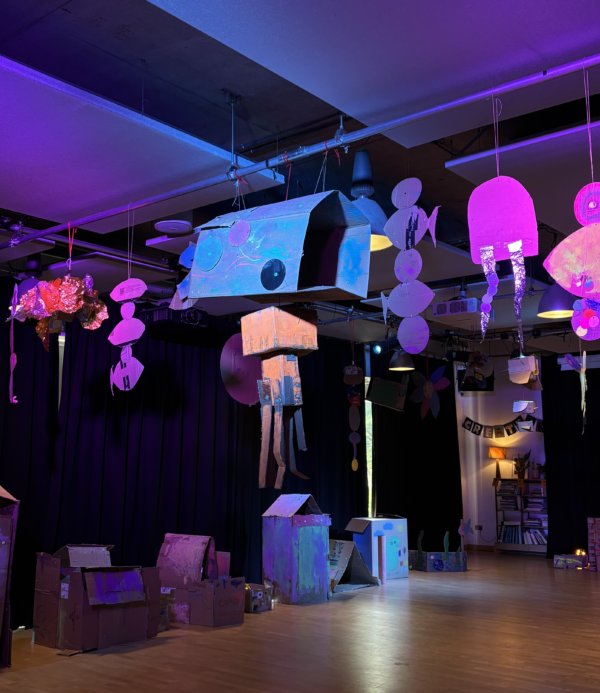 Tiny builders and little sculptors exhibition, a celebration of the childrens work from nooks cardboard installation and air dry clay sessions